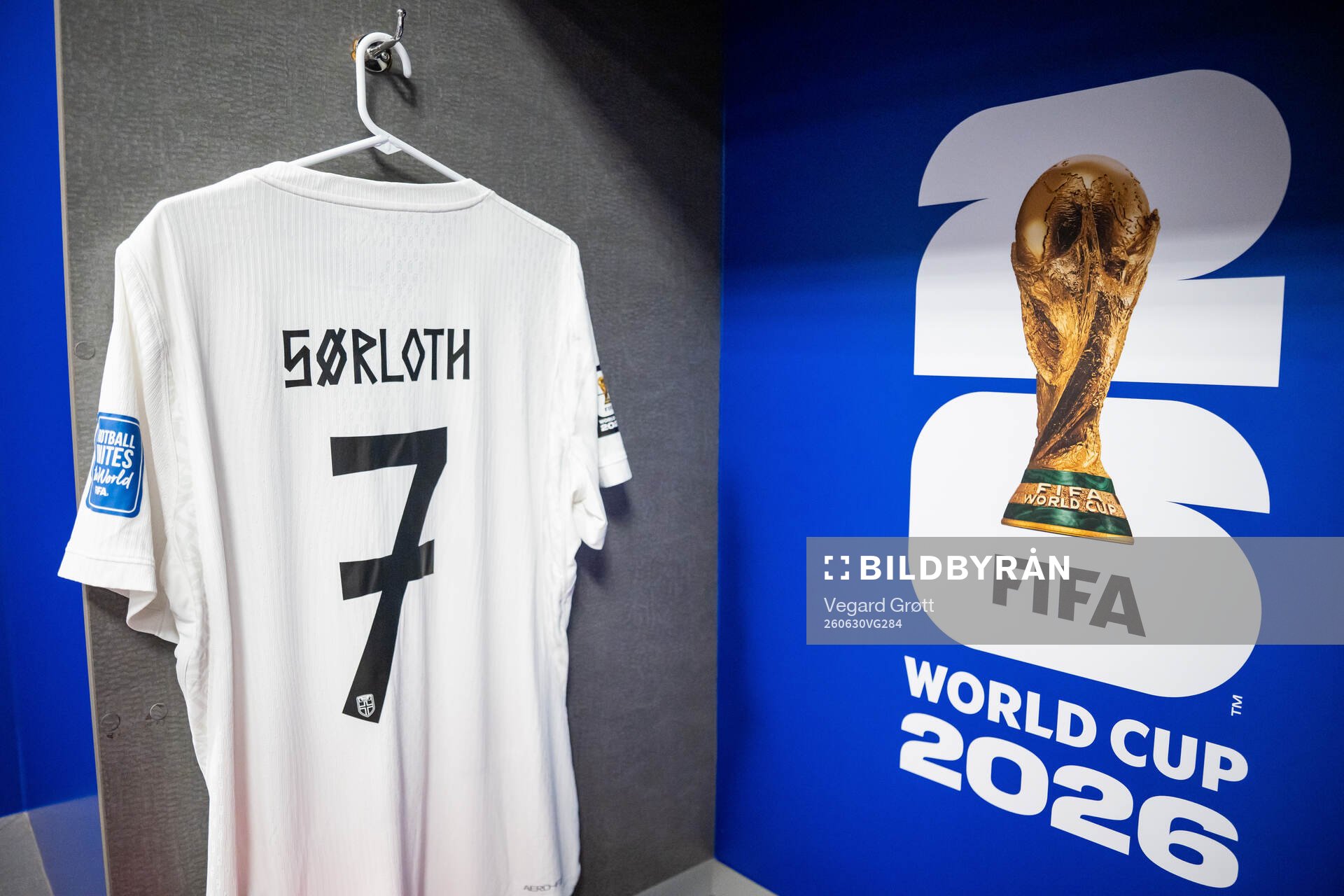 The kit of Alexander Sørloth of Norway in the dressing room
