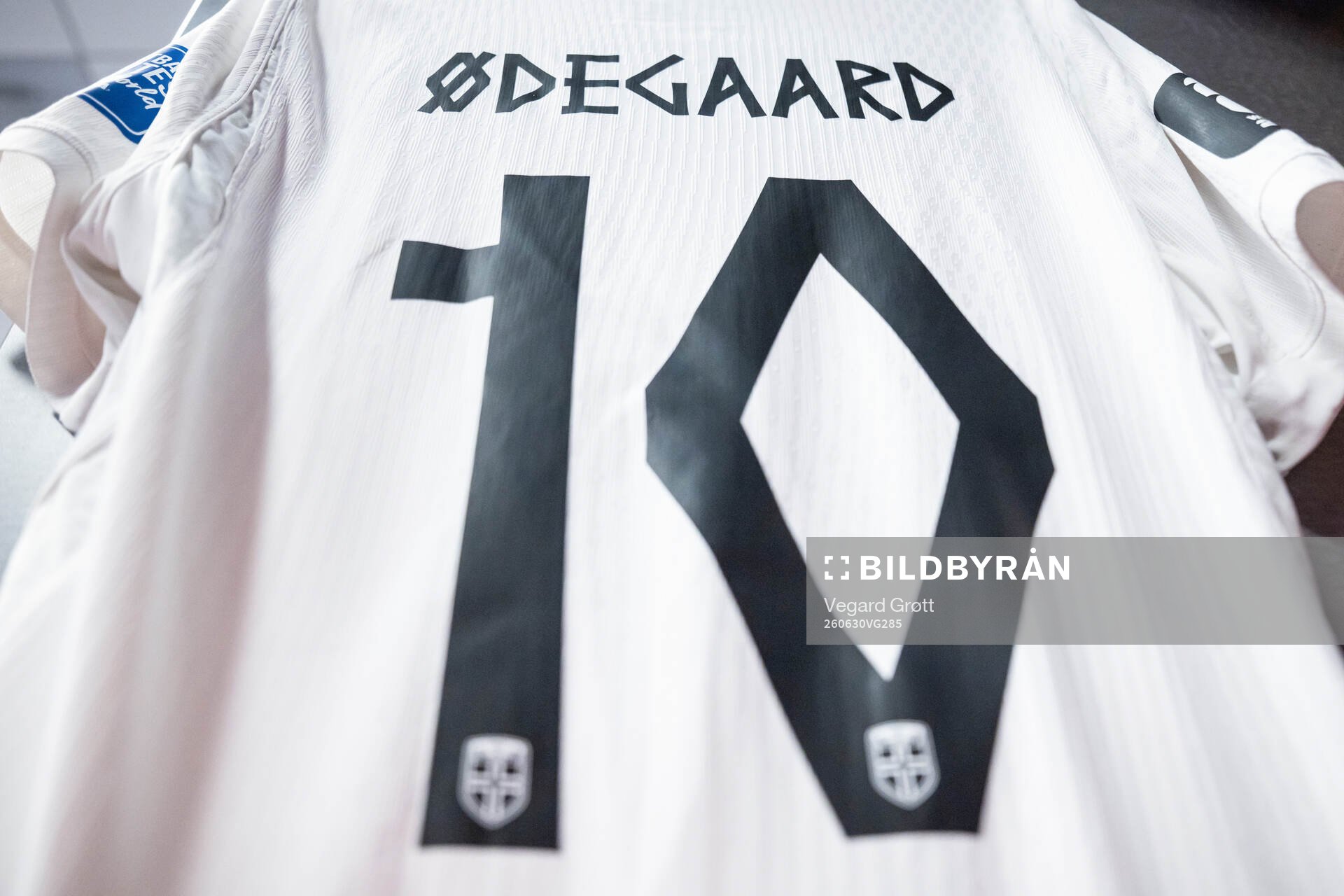 The kit of Martin Ødegaard of Norway in the dressing room