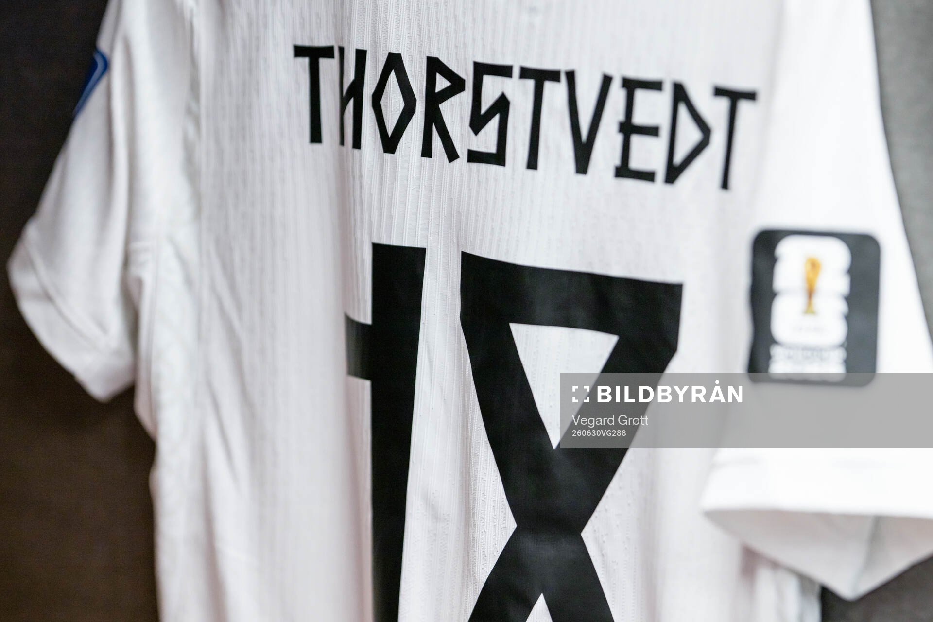 The kit of Kristian Thorstvedt of Norway in the dressing
