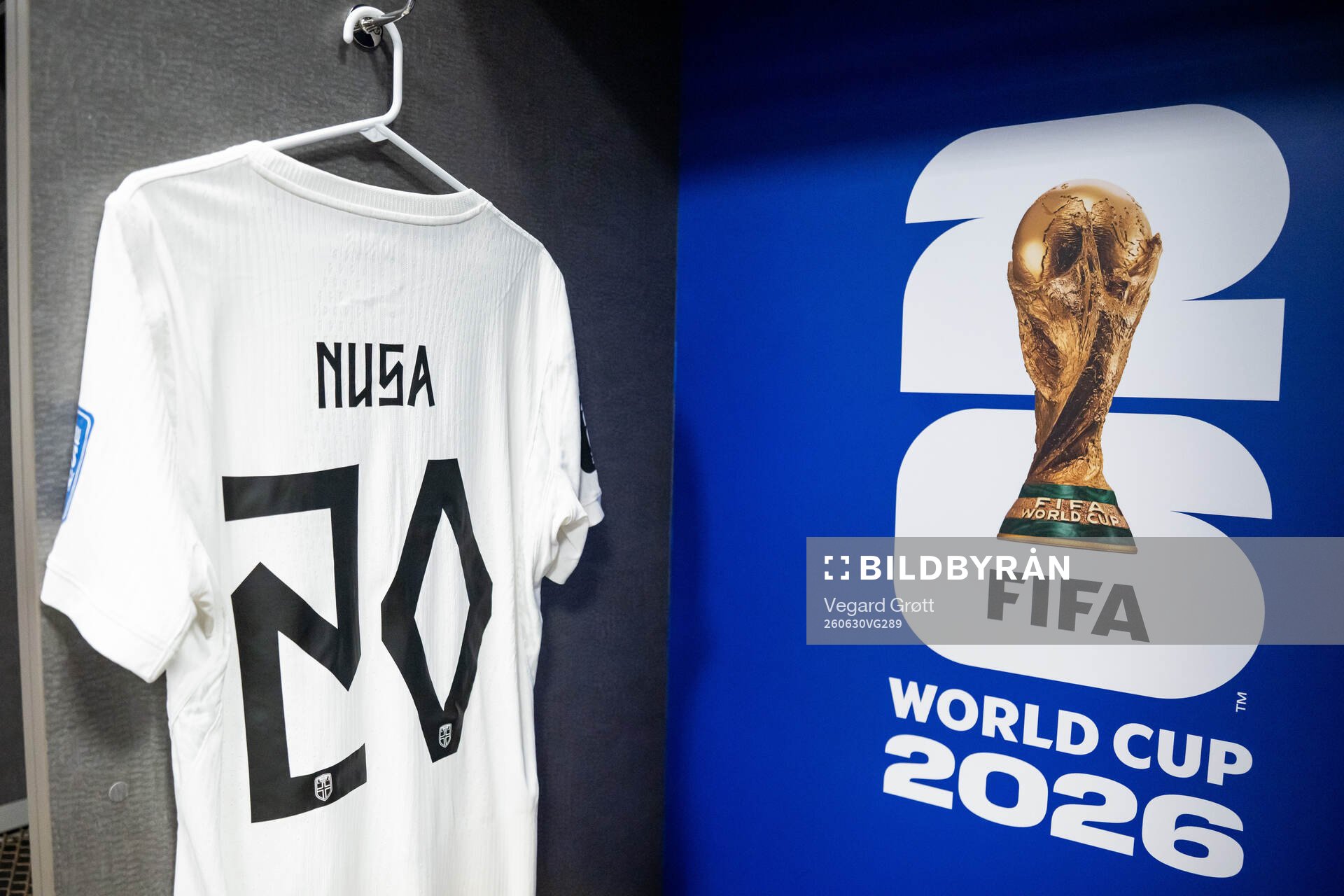 The kit of Antonio Nusa of Norway in the dressing room