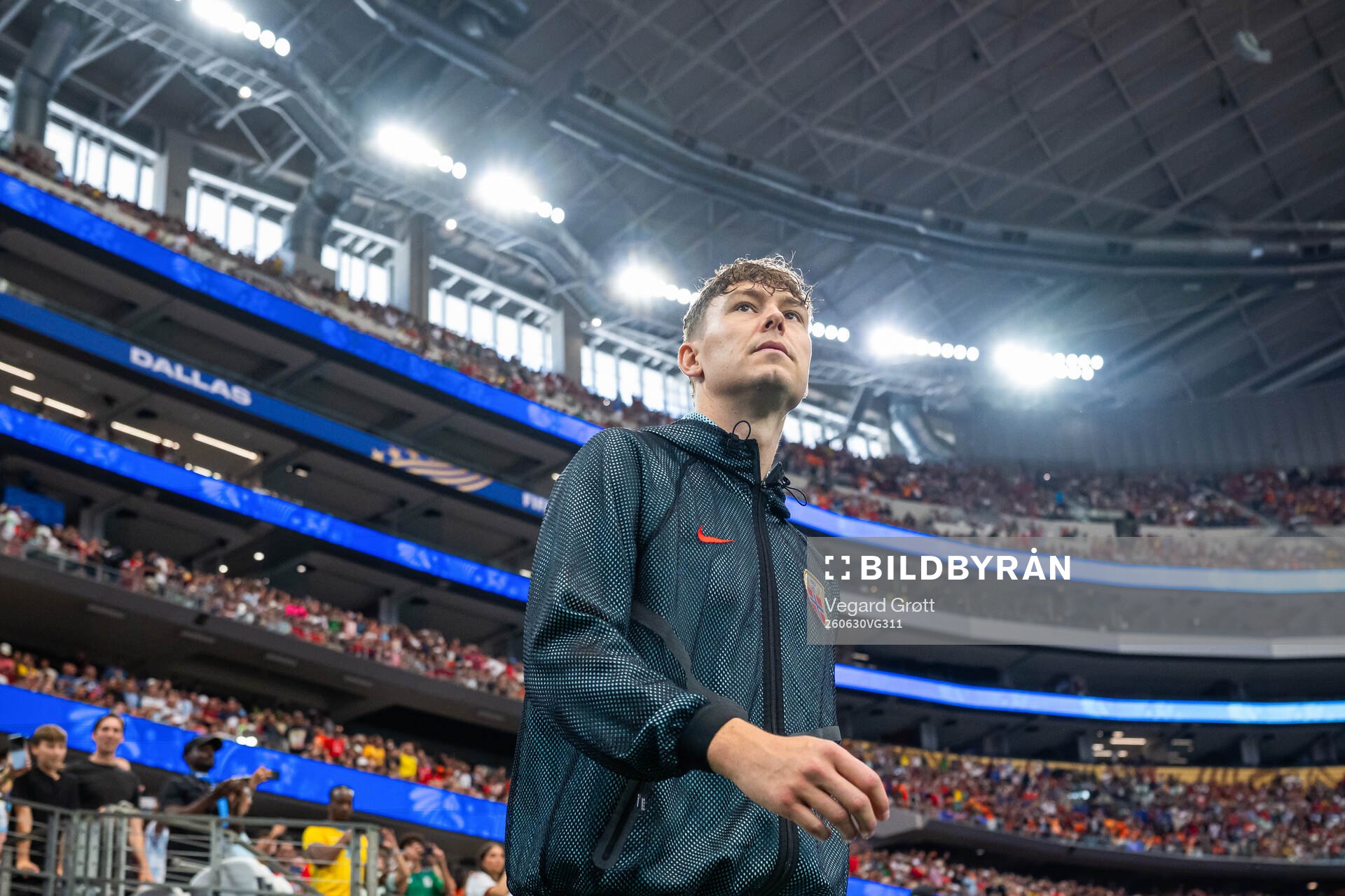 Jørgen Strand Larsen of Norway enters the pitch