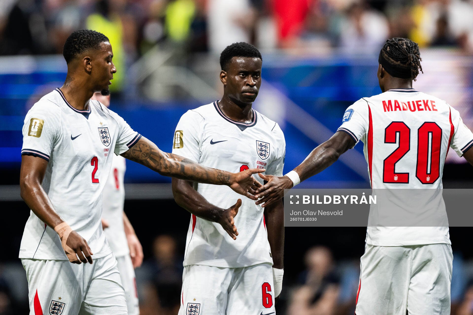 Ezri Konsa, Marc Guehi and Noni Madueke of England