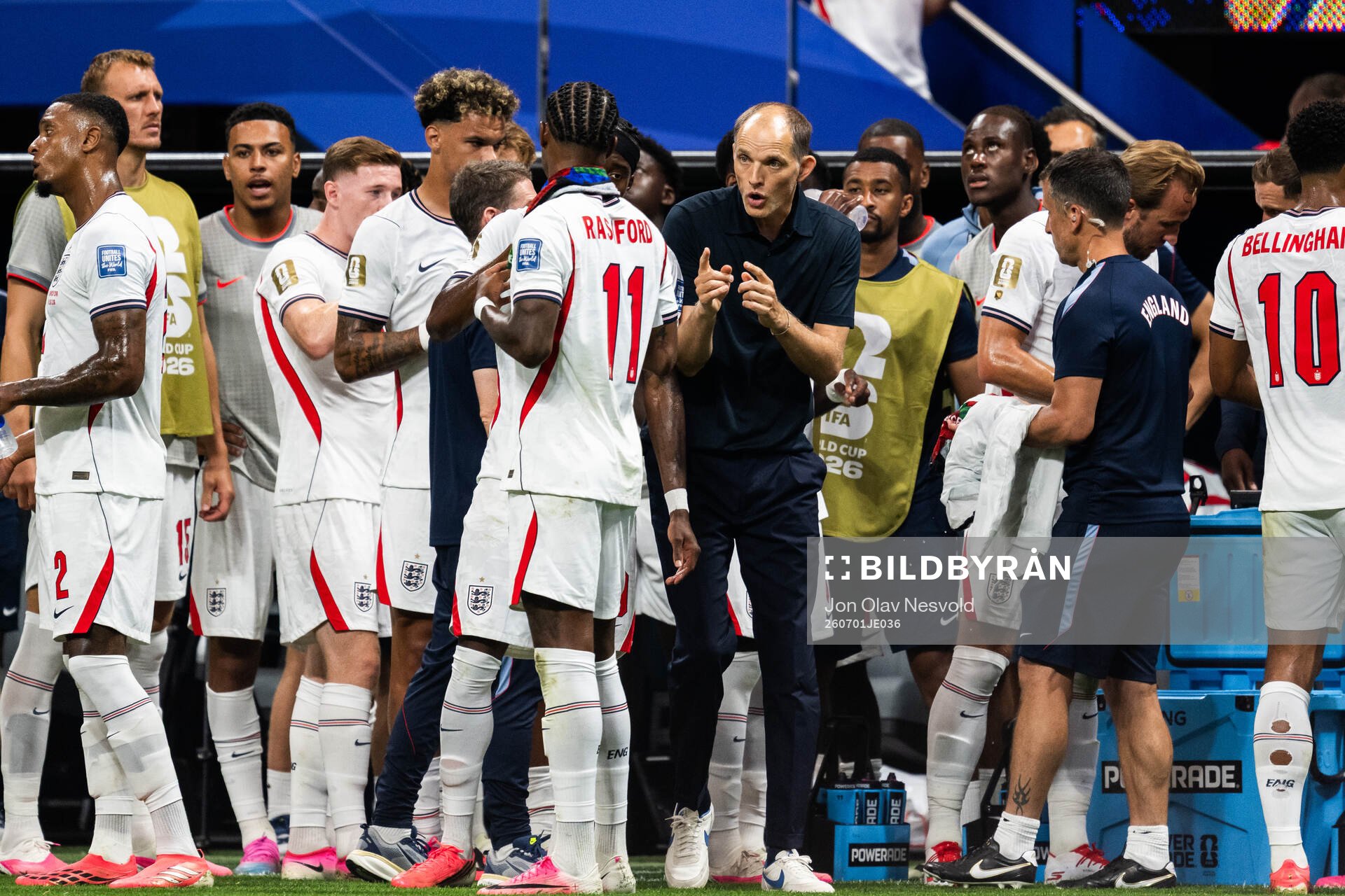 Head coach Thomas Tuchel and Marcus Rashford of England