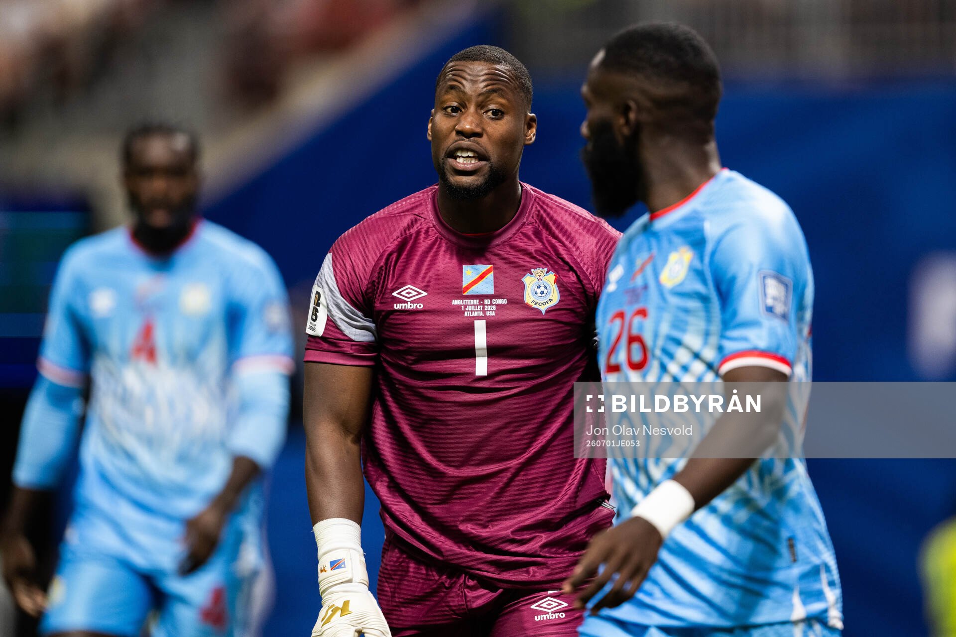 Goalkeeper Lionel Mpasi and Arthur Masuaku of Congo DR