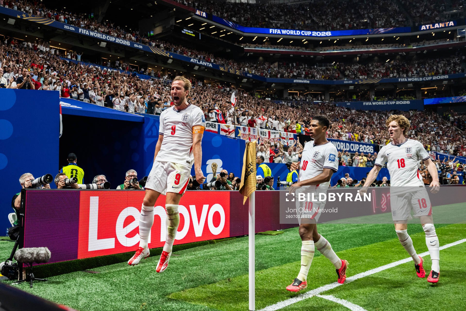 Harry Kane, Jude Bellingham and Anthony Gordon of England
