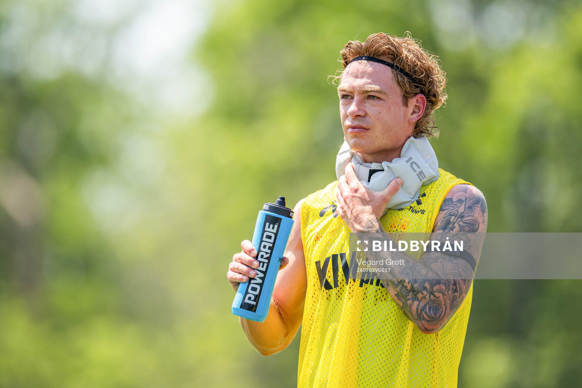 Patrick Berg of the Norwegian national football team cools