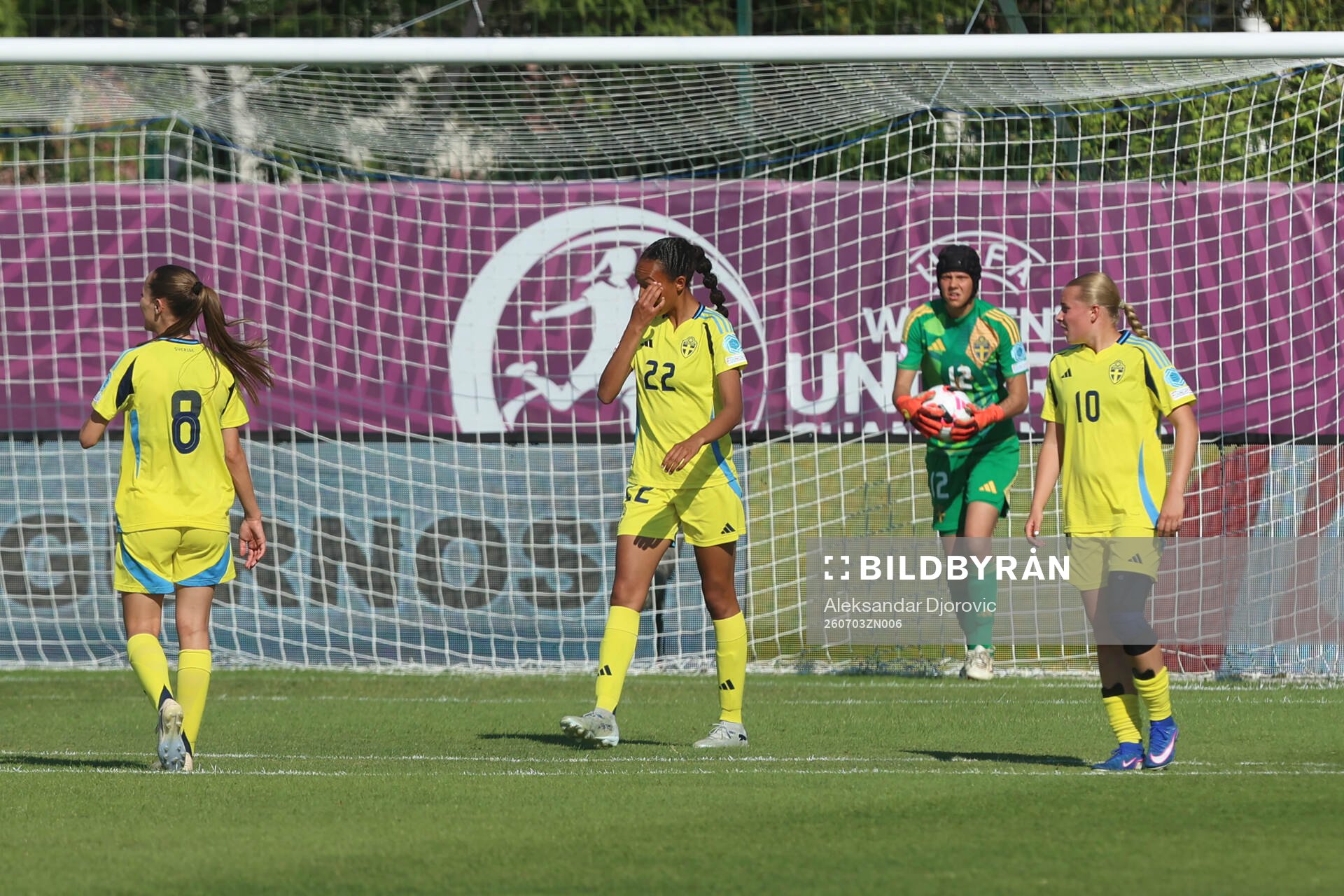 Olivia Okara of Sweden looks dejected