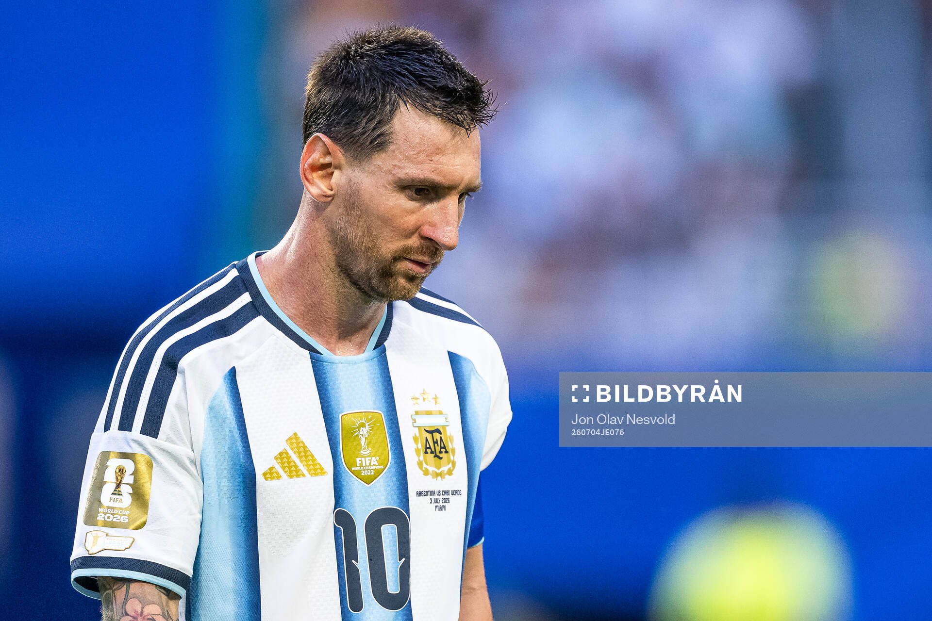 Lionel Messi of Argentina looks dejected