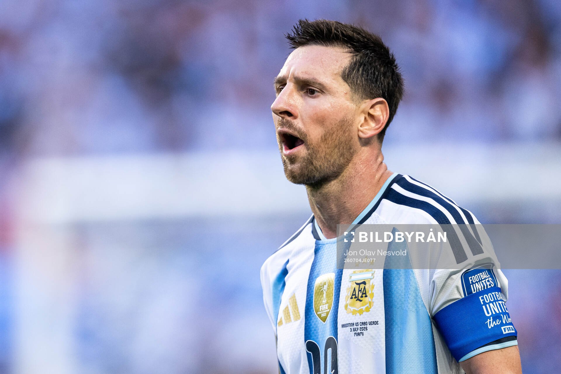 Lionel Messi of Argentina looks dejected