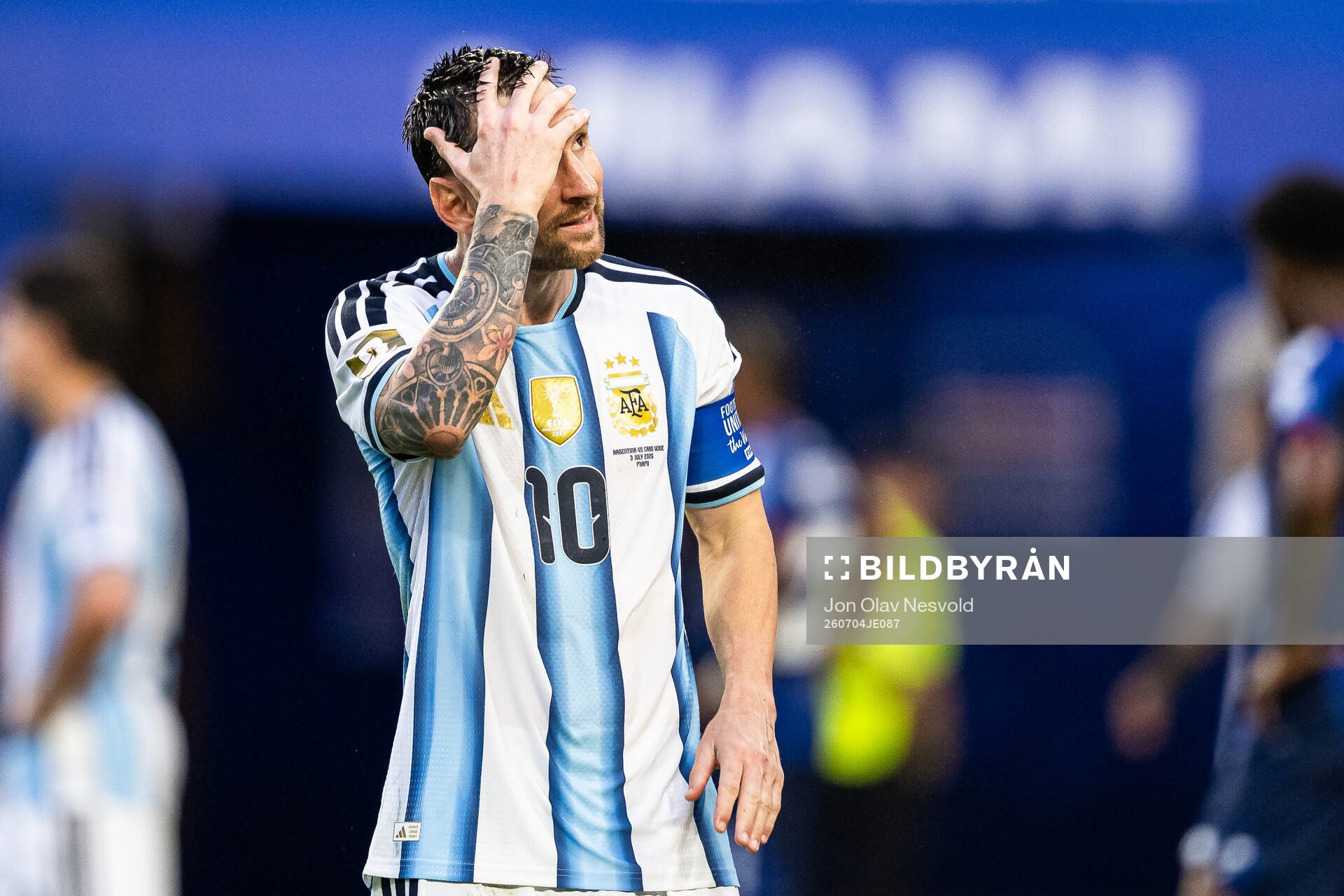 Lionel Messi of Argentina looks dejected