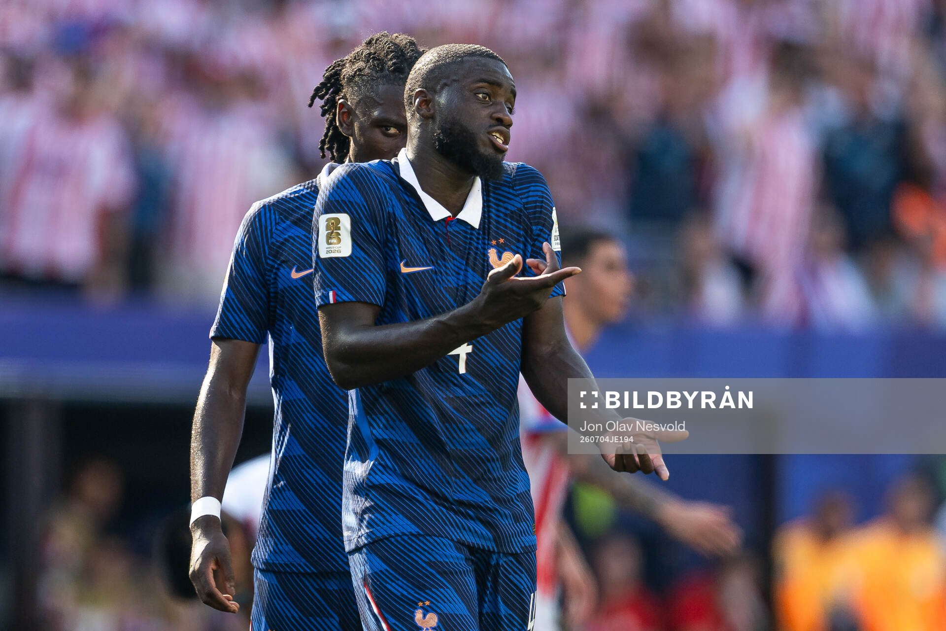Dayot Upamecano of France reacts