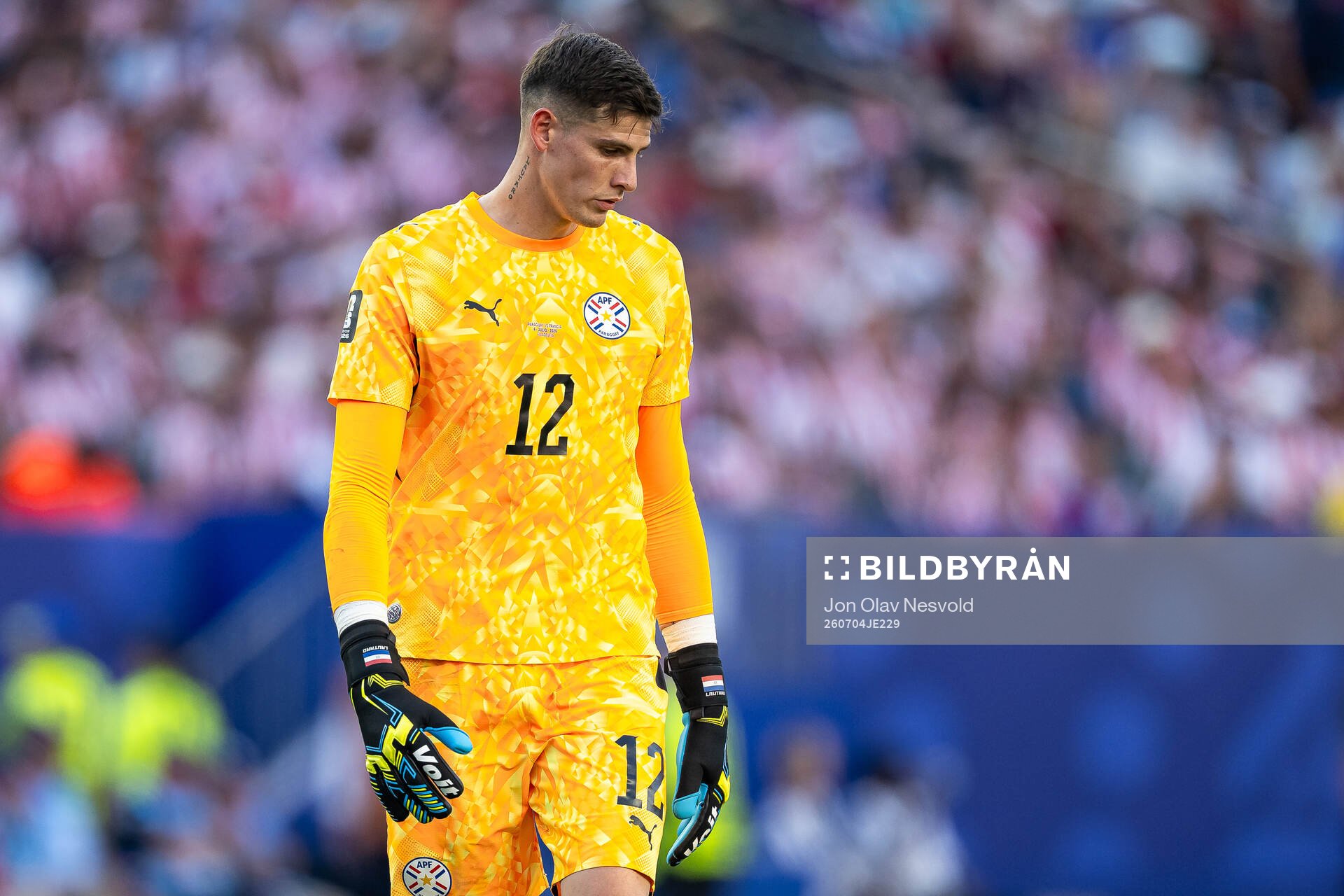 Goalkeeper Orlando Gill of Paraguay looks dejected