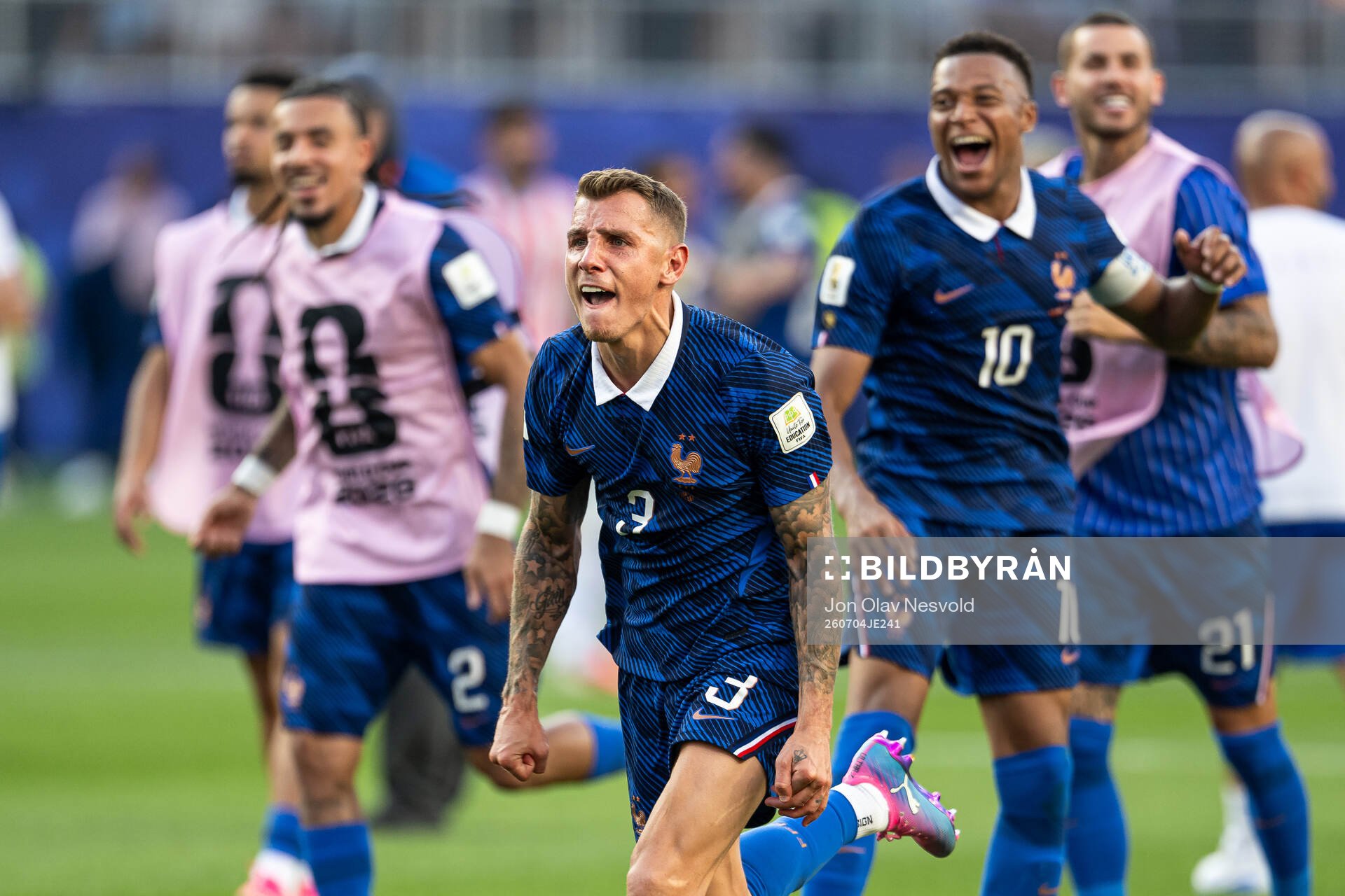 Lucas Digne of France celebrates
