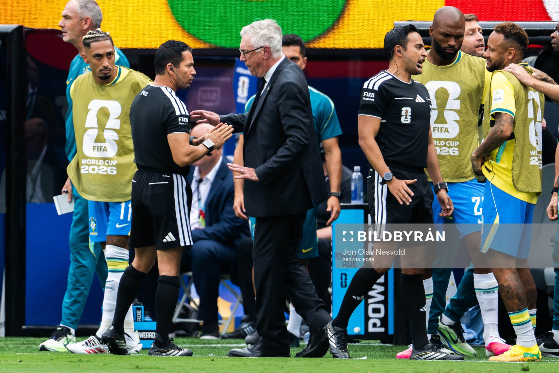 Head coach Carlo Ancelotti of Brazil and referee Ismail