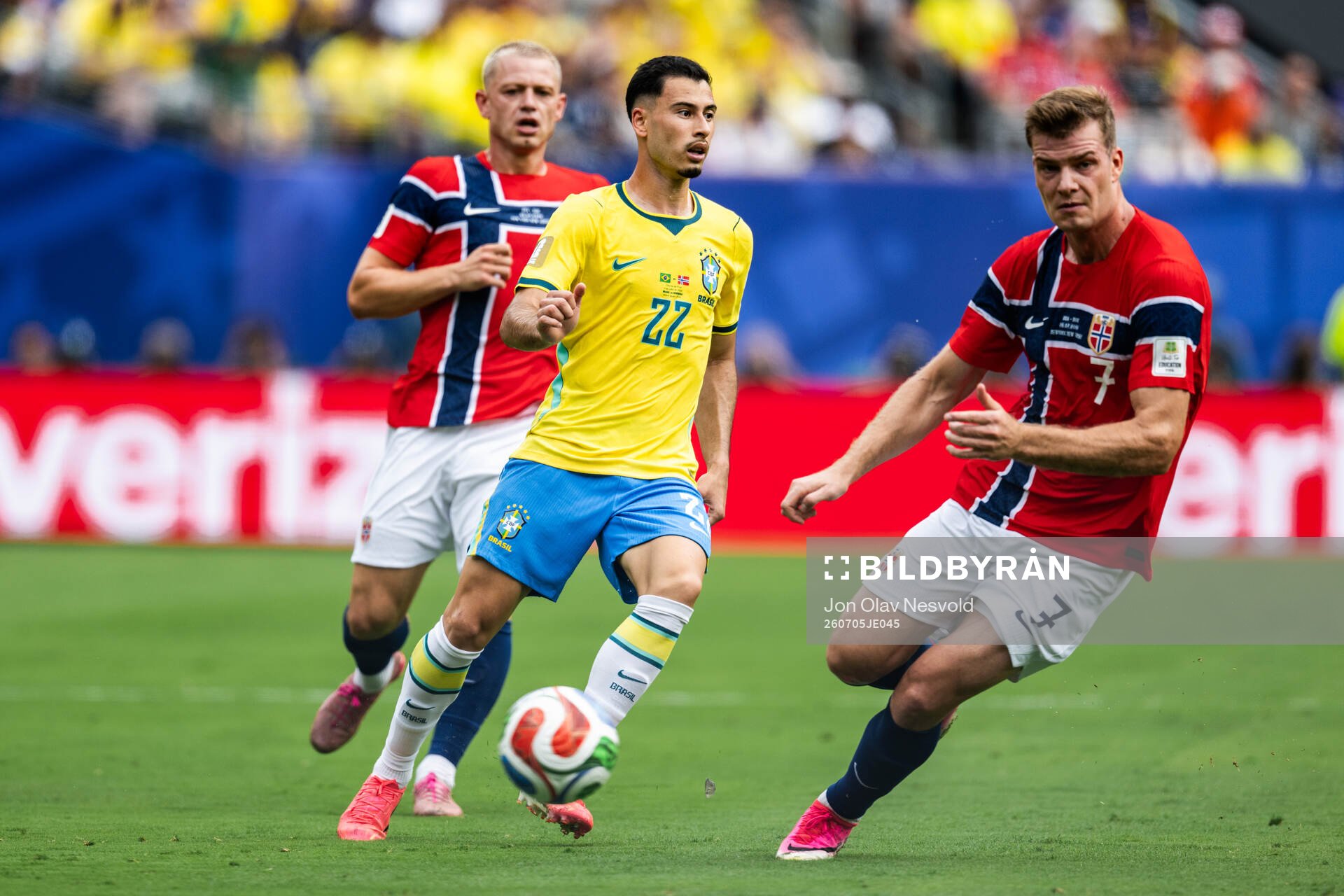 Gabriel Martinelli of Brazil and Alexander Sørloth of