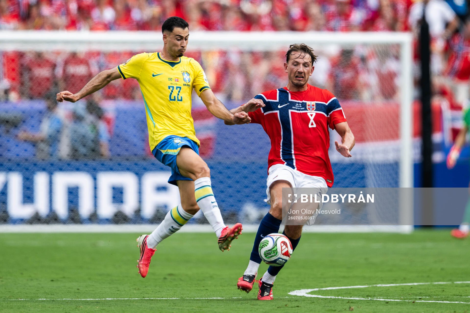 Gabriel Martinelli of Brazil and Sander Berge of Norway
