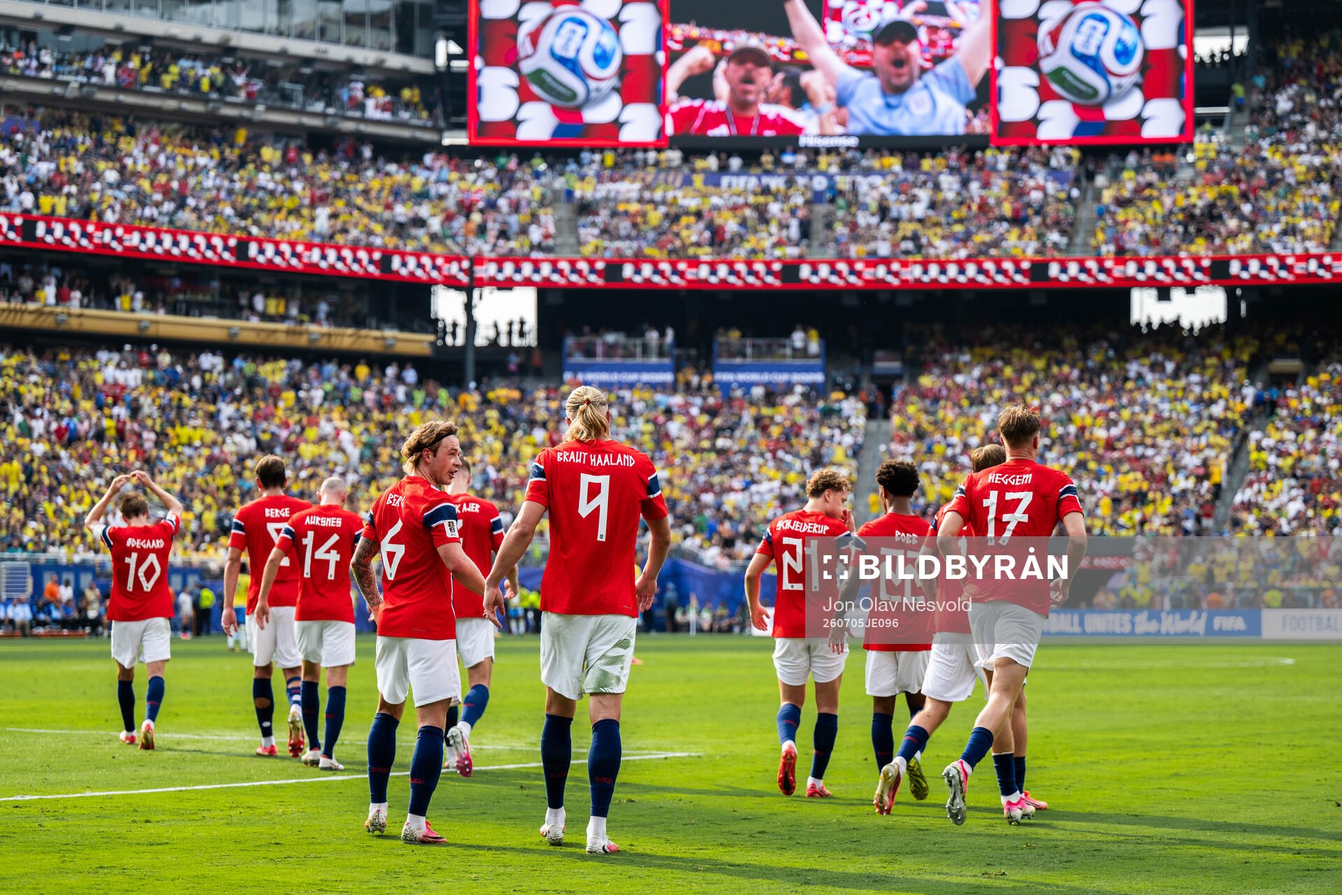 Patrick Berg and Erling Braut Haaland of Norway celebrate