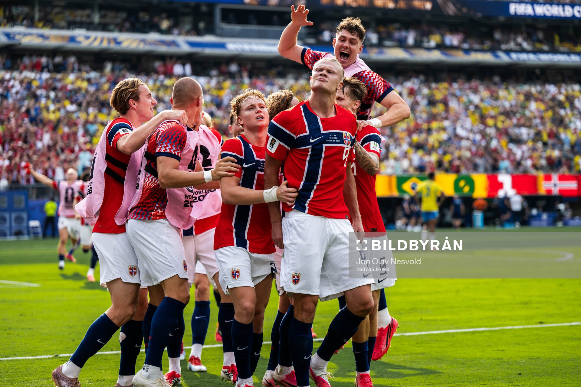 Erling Braut Haaland of Norway celebrate with team mates