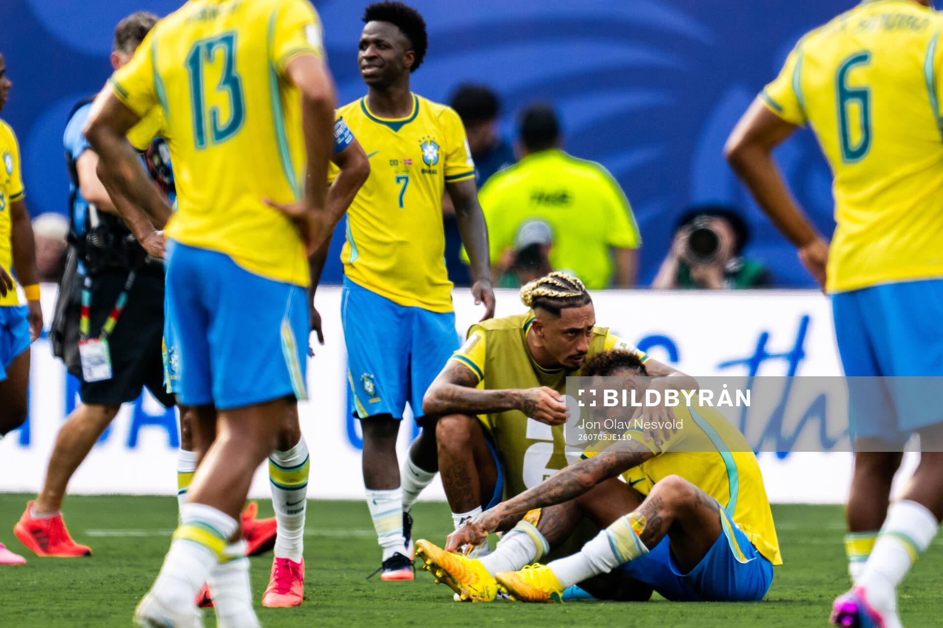 Vinicius Junior and Neymar Jr of Brazil looks dejected