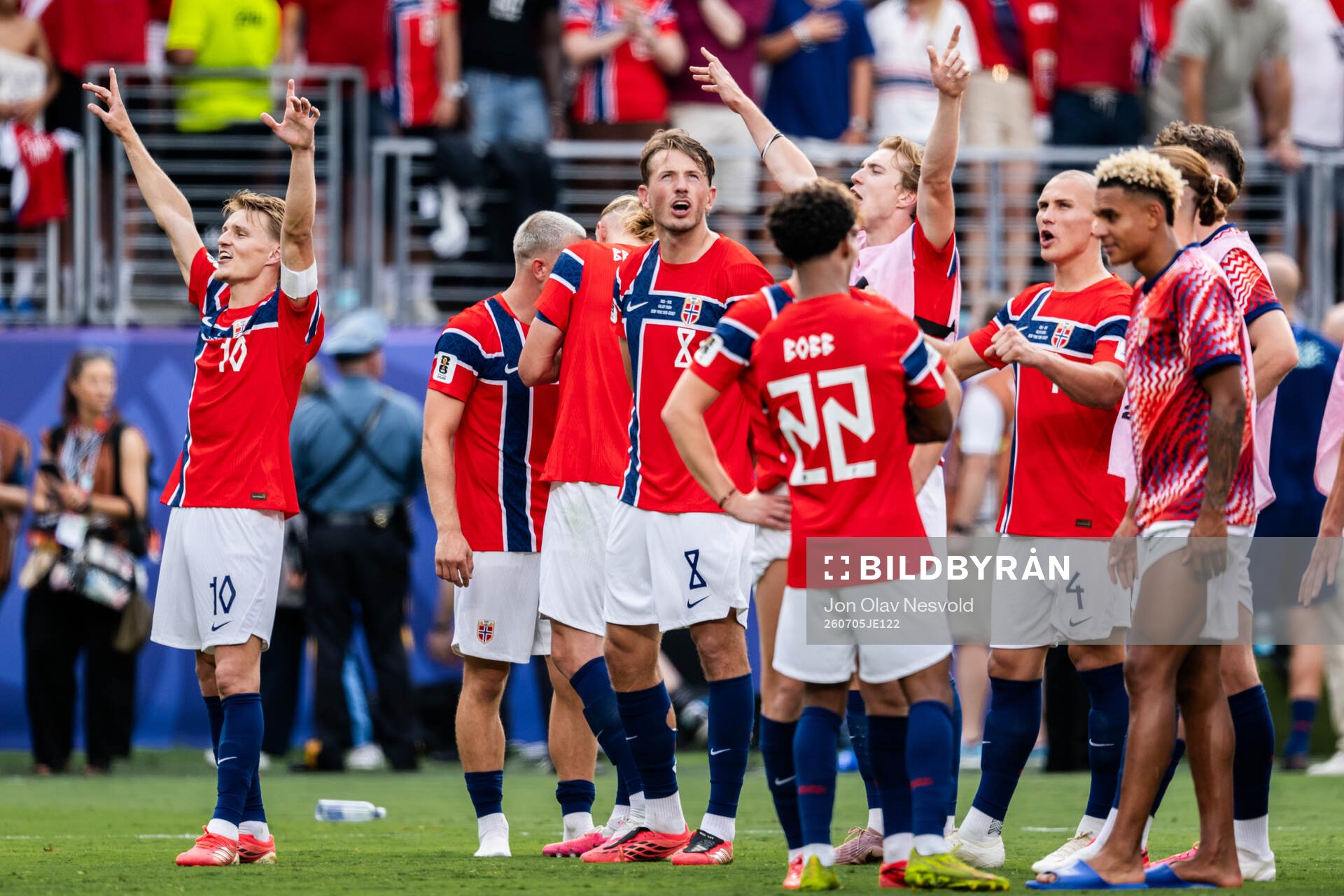 Martin Ødegaard of Norway celebrate with team mates
