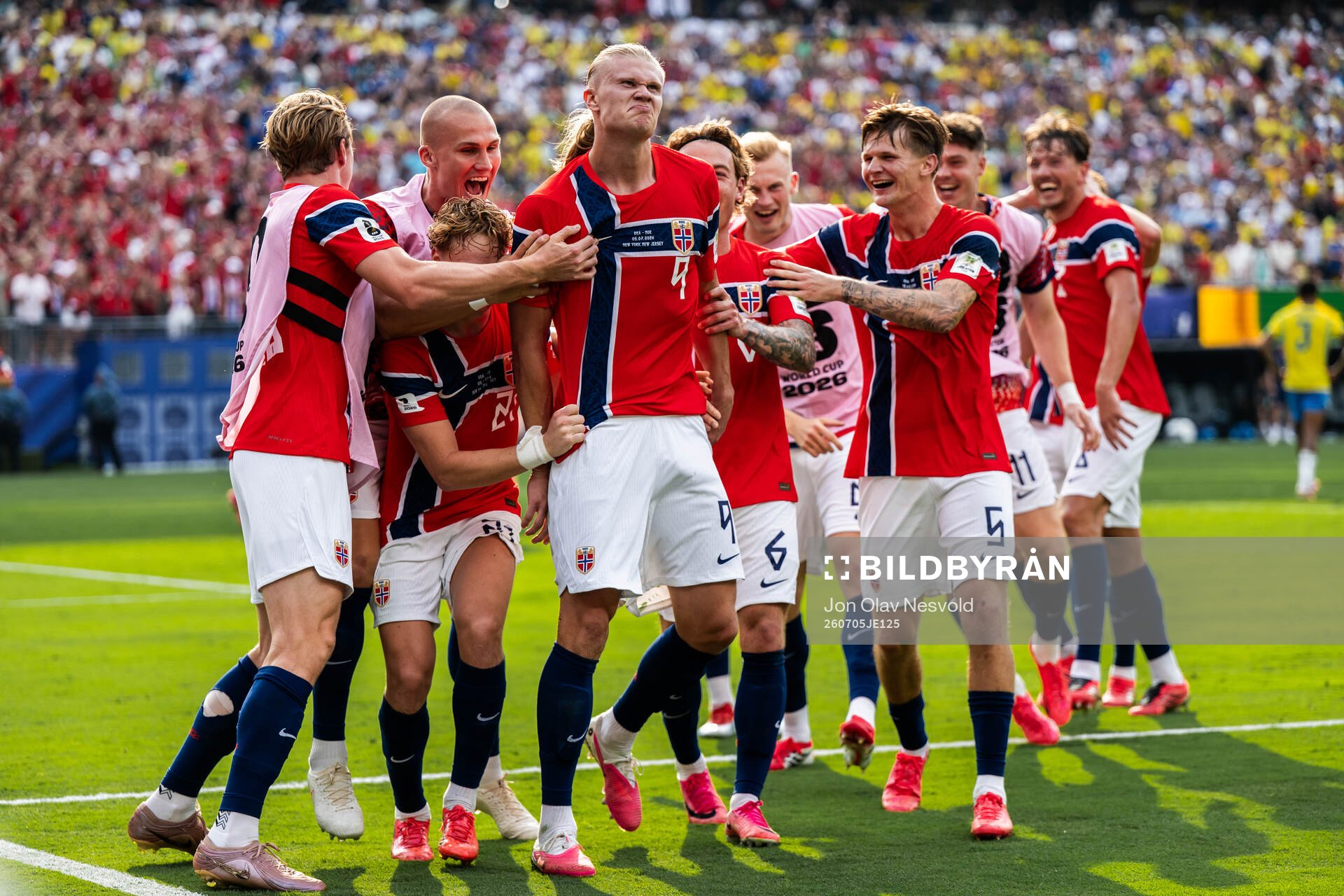 Erling Braut Haaland of Norway celebrate with team mates