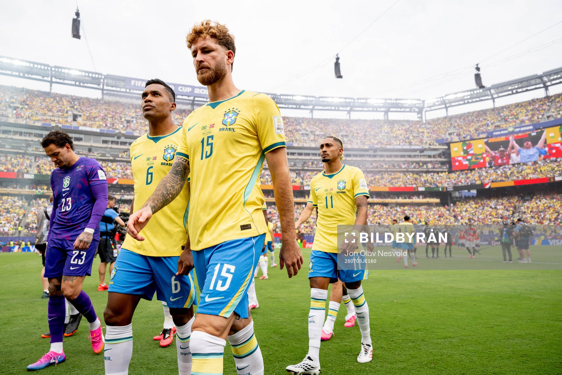 Alex Sandro, Leo Pereira and Raphinha of Brazil