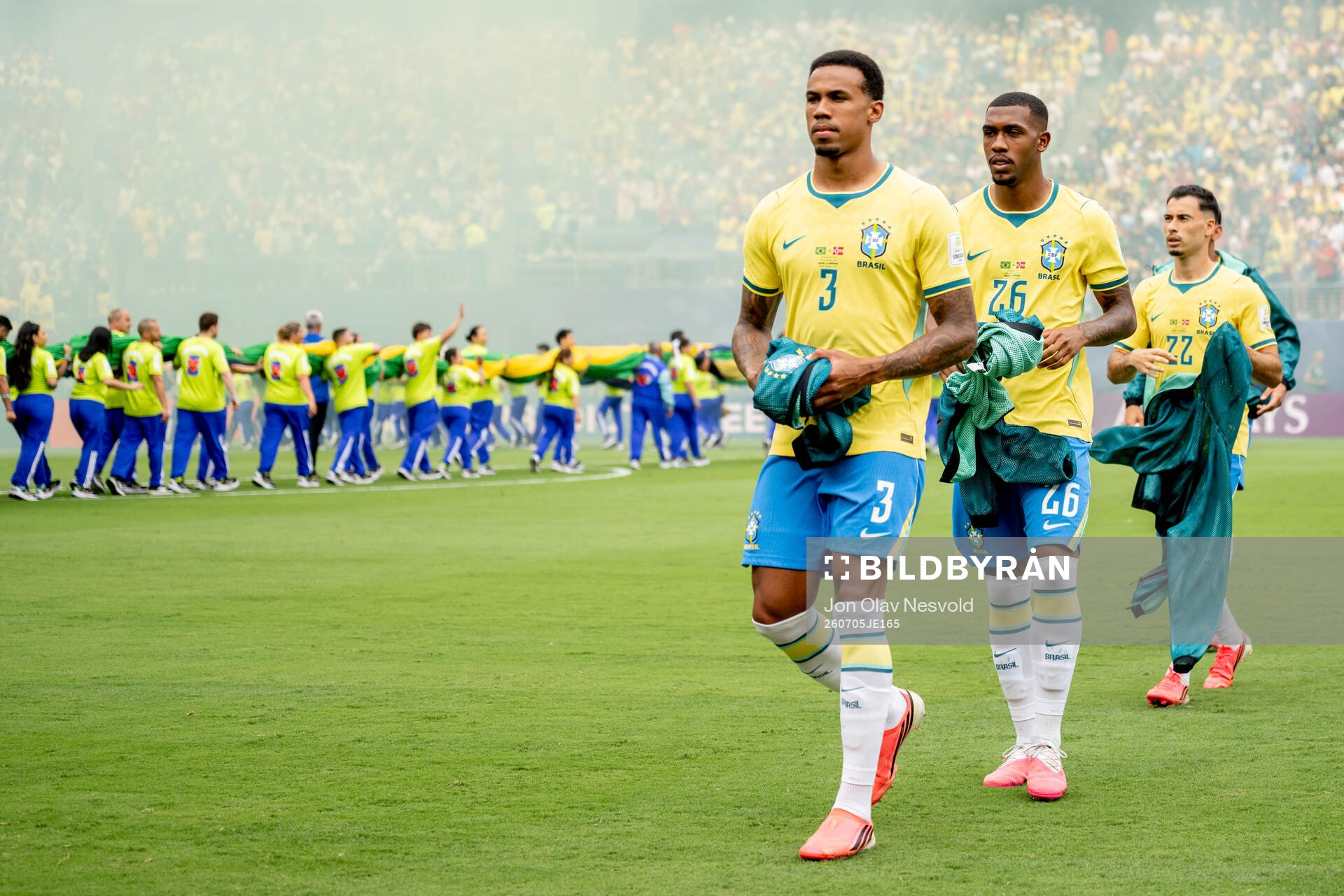 Gabriel Magalhaes, Rayan and Gabriel Martinelli of Brazil