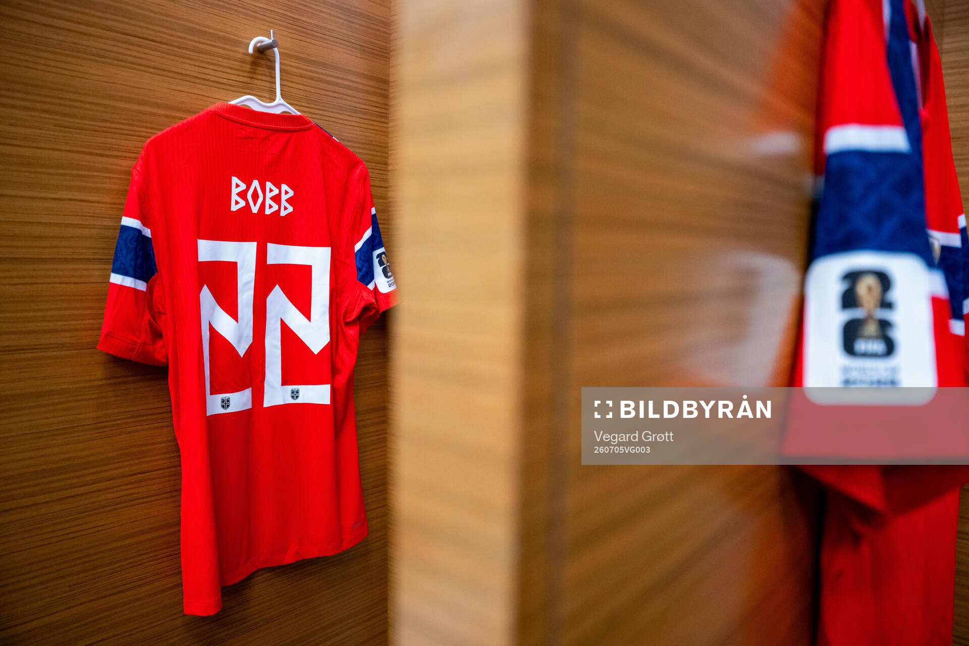 The kit of Oscar Bobb of Norway in the dressing room