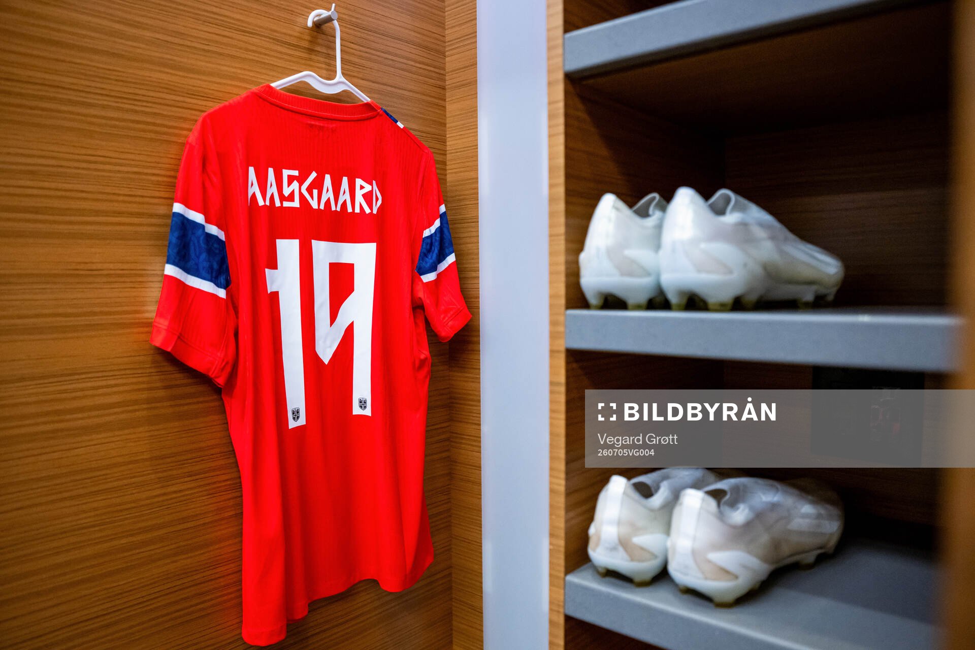 The kit of Thelo Aasgaard of Norway in the dressing room