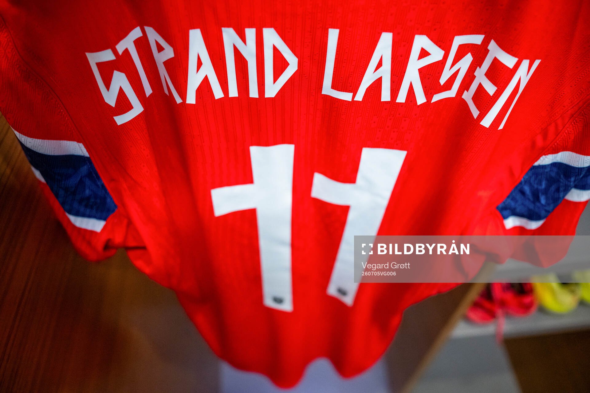 The kit of Jørgen Strand Larsen of Norway in the dressing