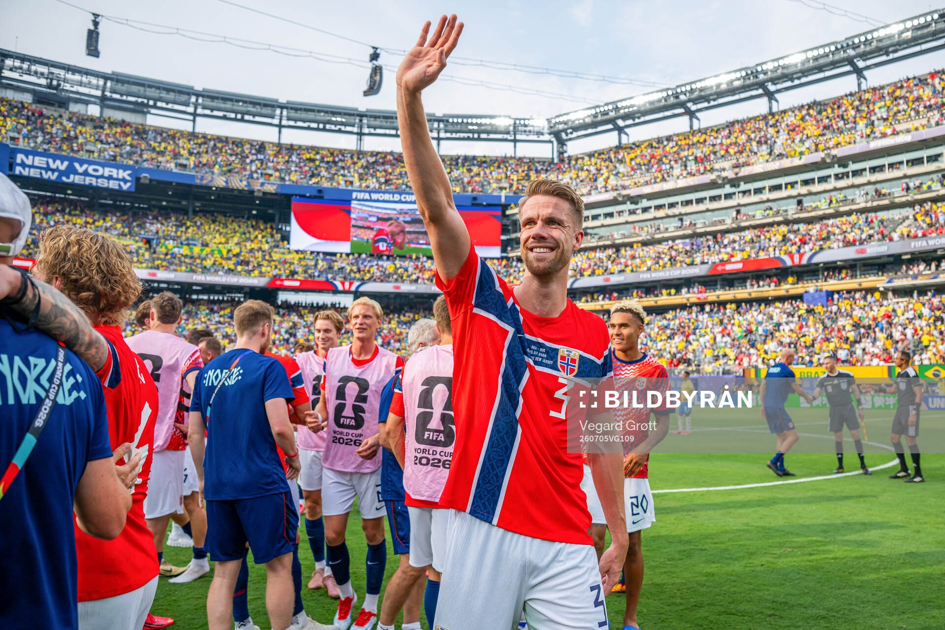 Kristoffer Ajer of Norway celebrates