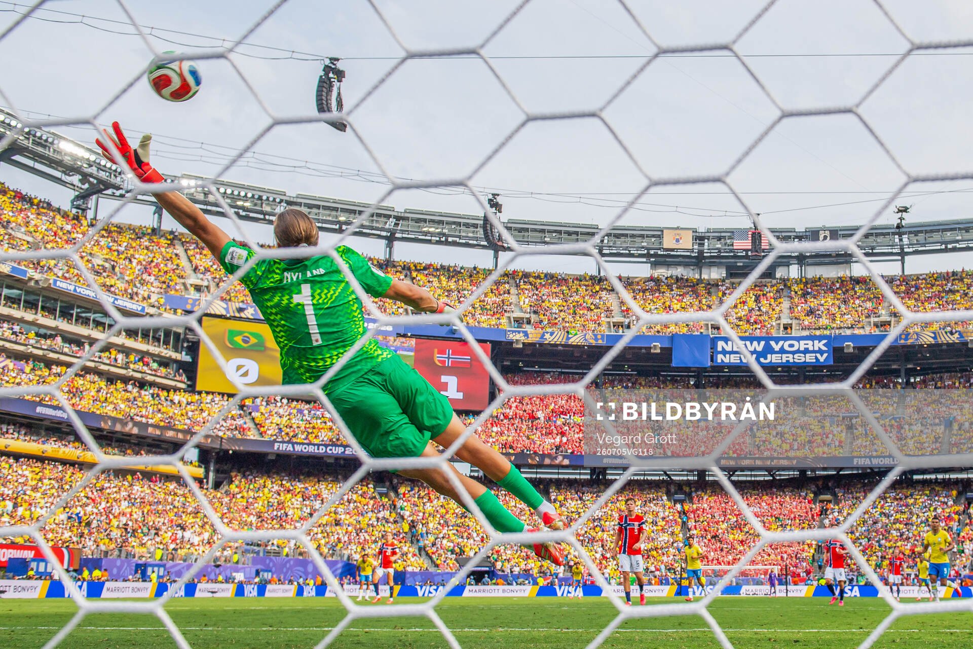 Goalkeeper Ørjan Nyland of Norway makes a save