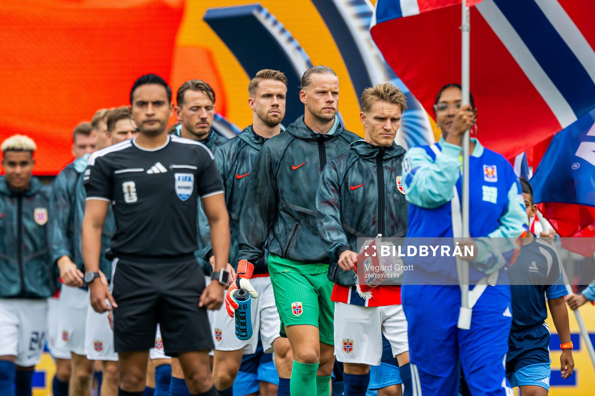 Goalkeeper Ørjan Nyland of Norway enters the pitch