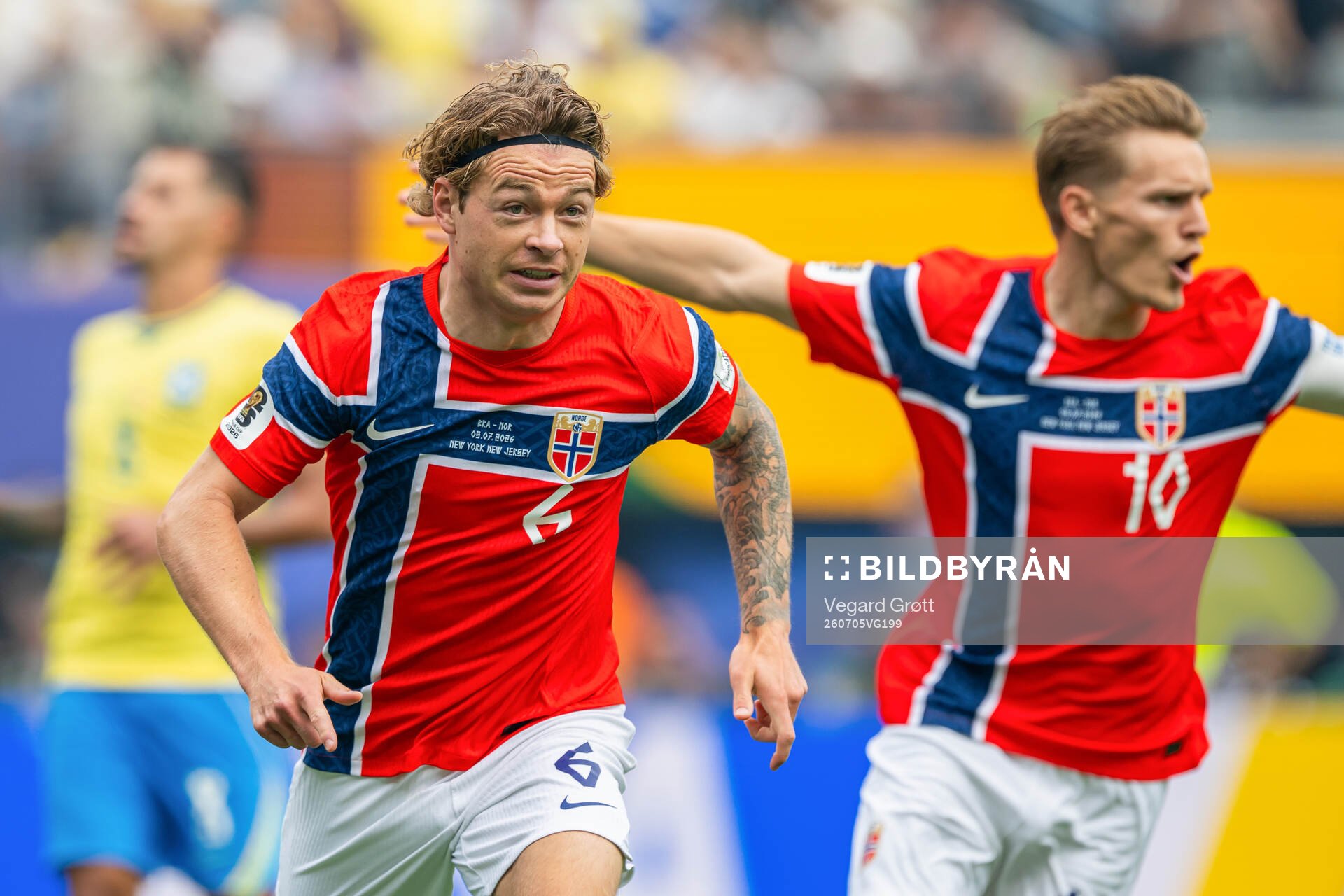 Patrick Berg of Norway celebrates scoring a later