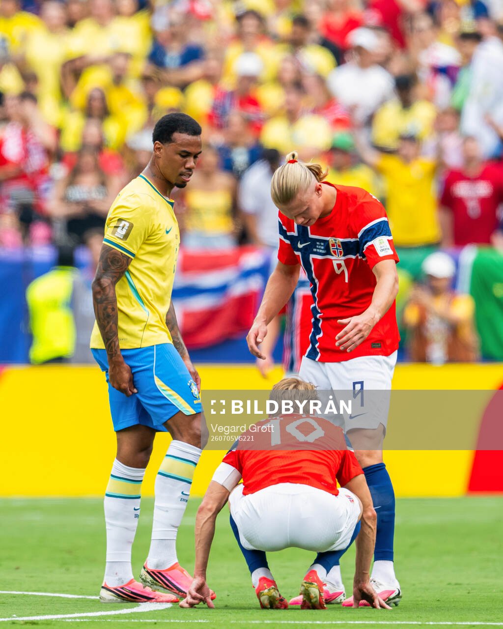 Gabriel Magalhaes of Brazil, Martin Ødegaard of Norway and