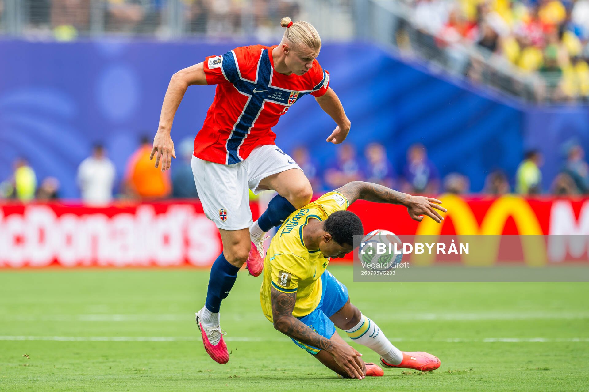 Erling Braut Haaland of Norway and Gabriel Magalhaes of