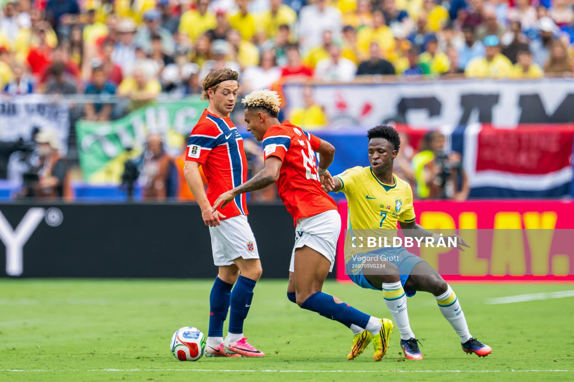 Patrick Berg of Norway, Antonio Nusa of Norway and Vinicius