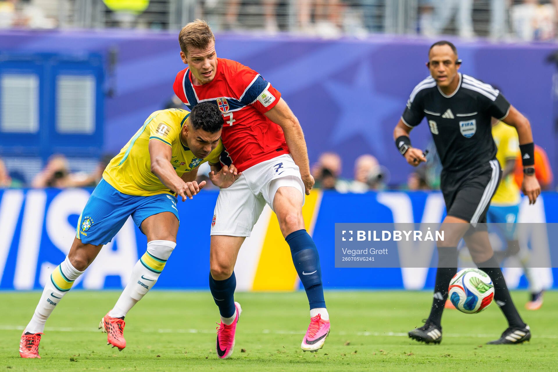 Casemiro of Brazil and Alexander Sørloth of Norway