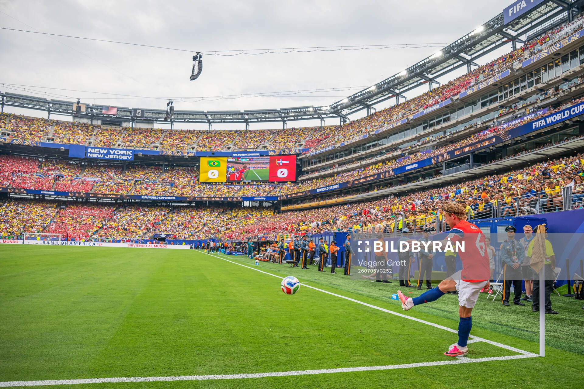 Patrick Berg of Norway takes a corner kick