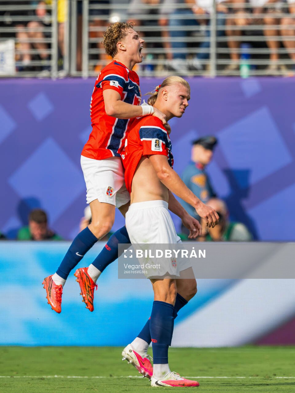 Erling Braut Haaland of Norway celebrates with teammate