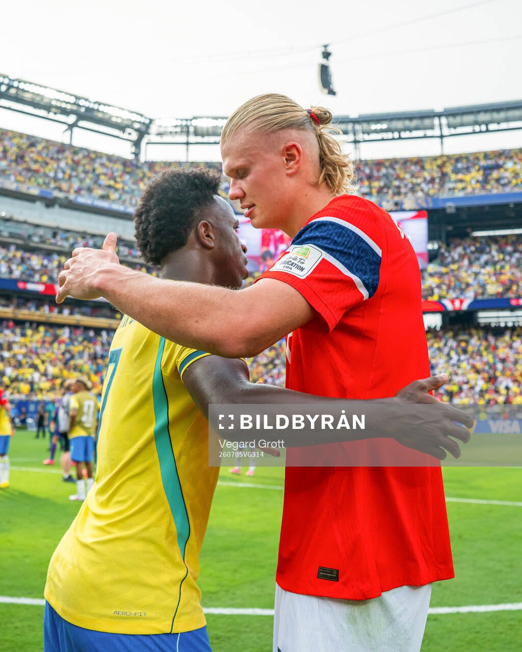 Vinicius Junior of Brazil and Erling Braut Haaland of Norway