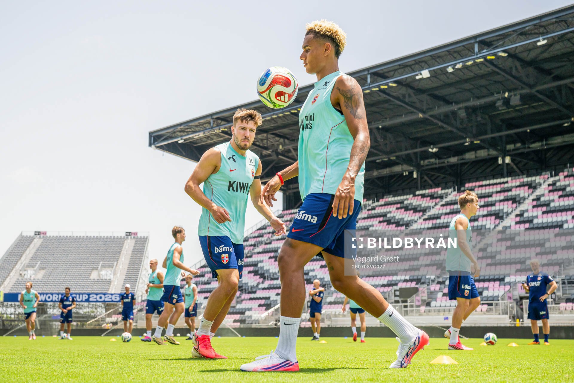 Fredrik André Bjørkan and Antonio Nusa of the Norwegian