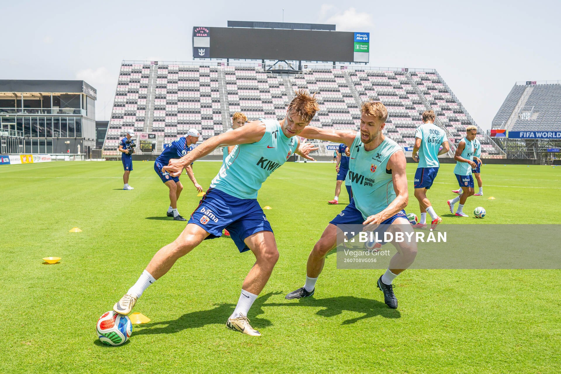 Henrik Falchener and Kristoffer Ajer of the Norwegian