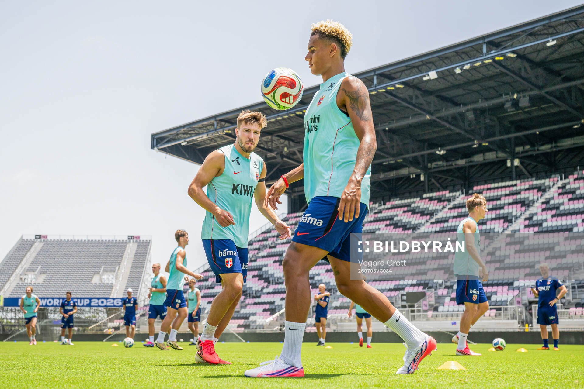 Fredrik André Bjørkan and Antonio Nusa of the Norwegian