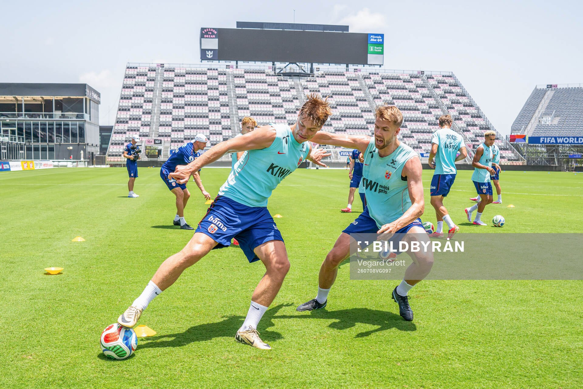 Henrik Falchener and Kristoffer Ajer of the Norwegian
