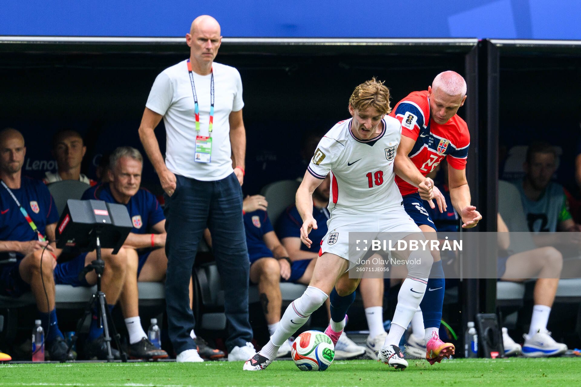 Anthony Gordon of England and Julian Ryerson of Norway