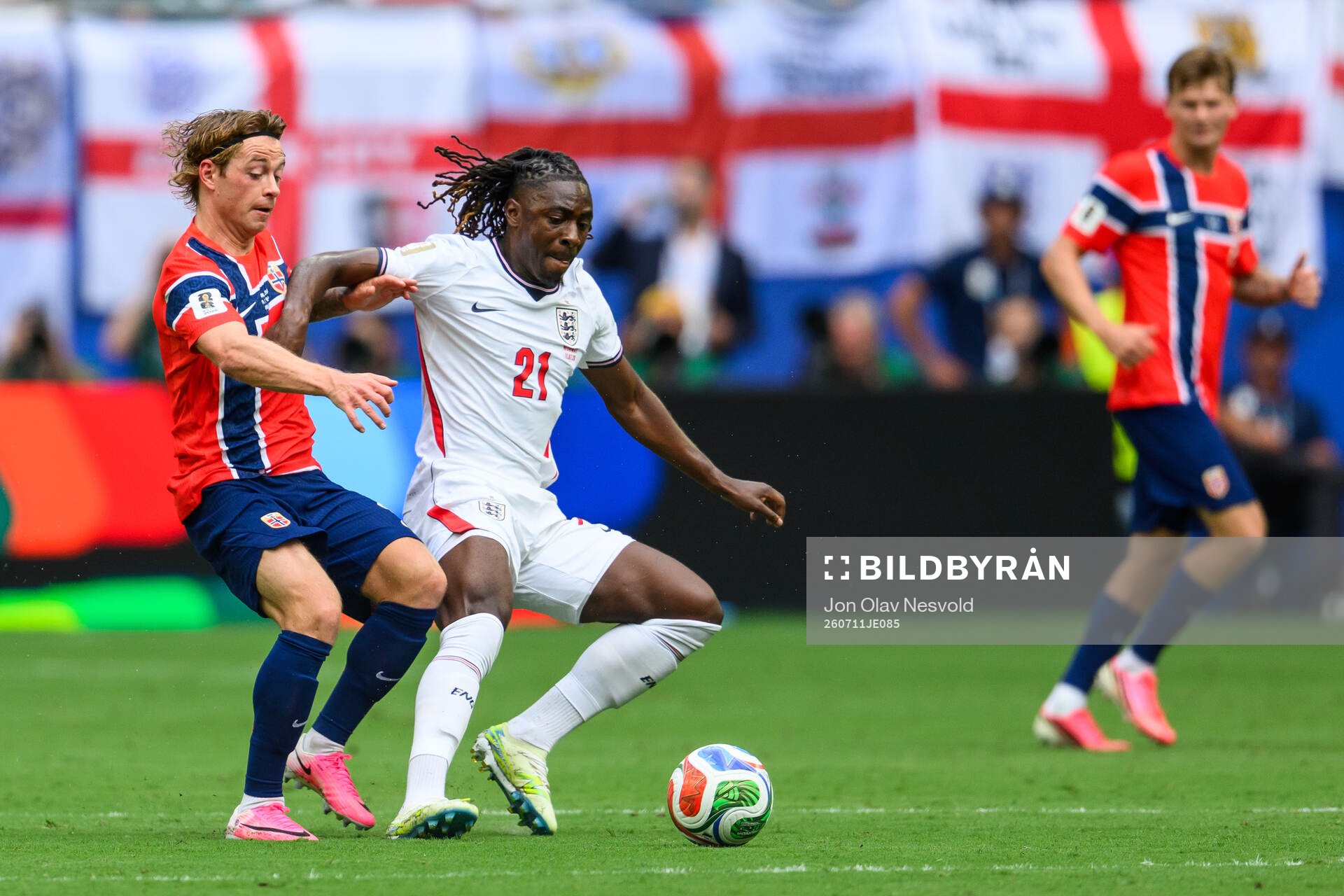 Patrick Berg of Norway and Eberechi Eze of England