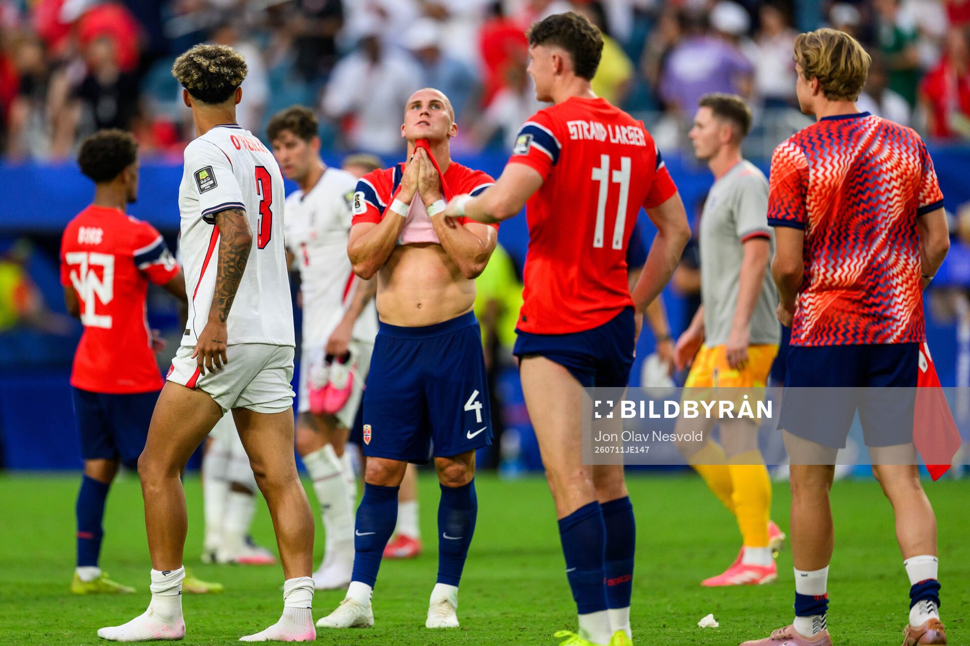 Leo Østigård of Norway looks dejected