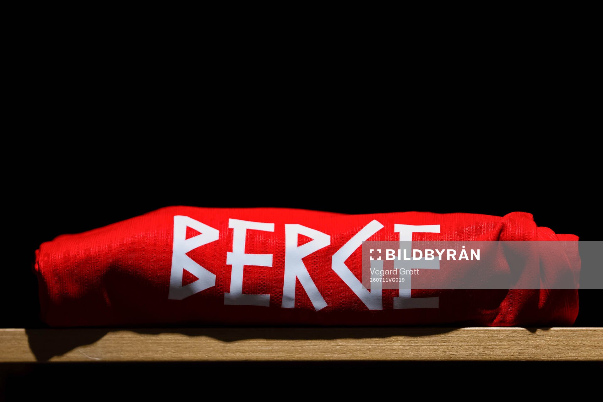 The kit of Sander Berge of Norway in the dressing room