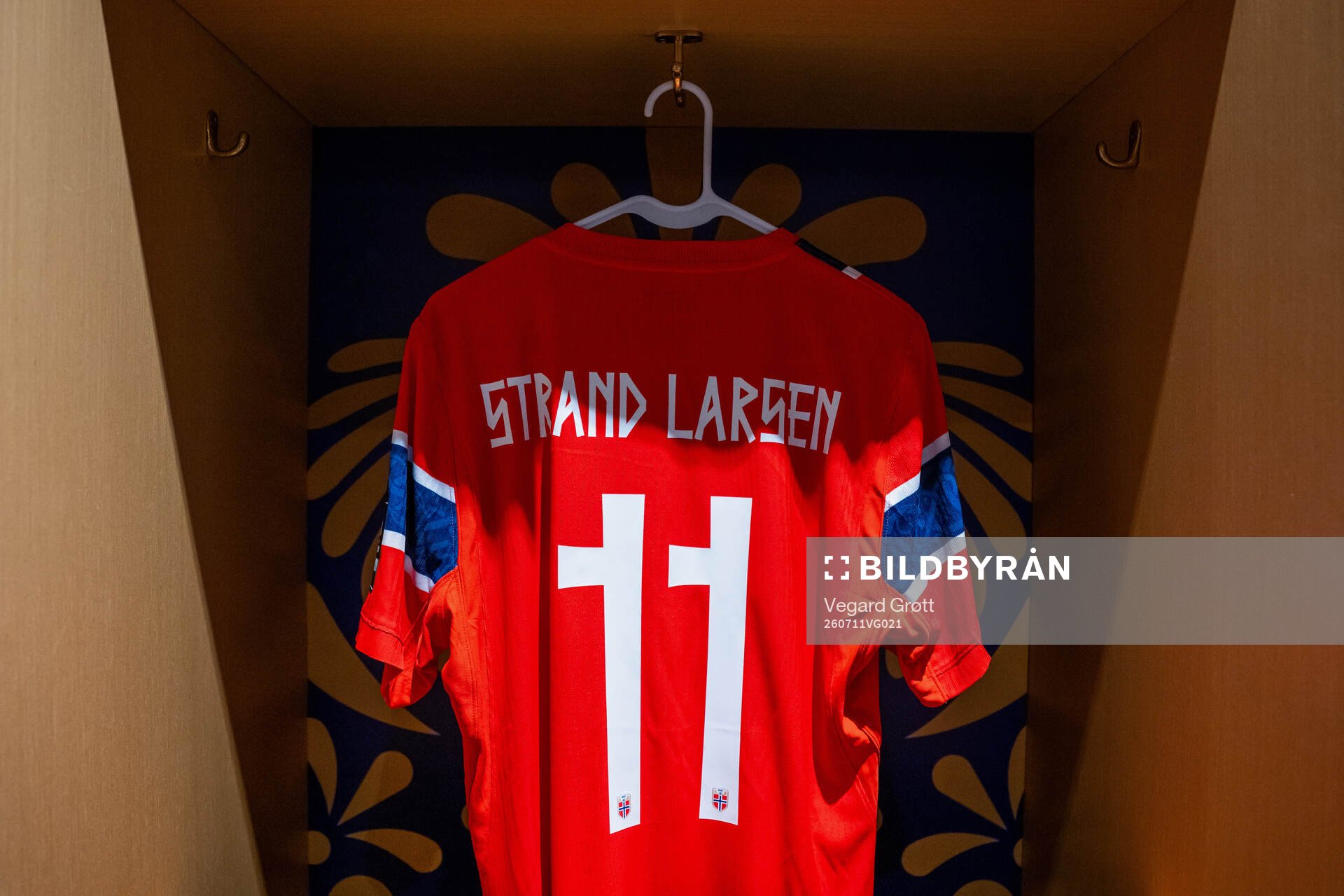 The kit of Jørgen Strand Larsen of Norway in the dressing
